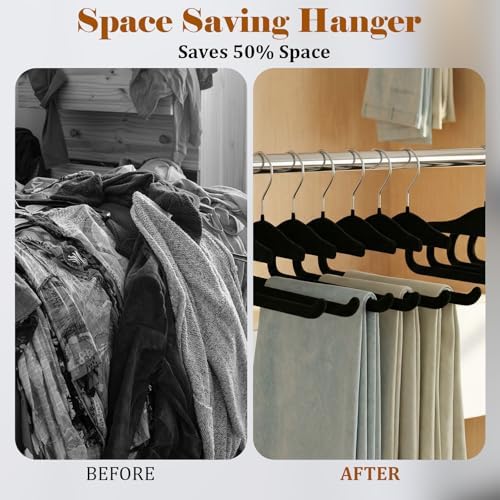 Velvet Hangers Non Slip,40 Pack Space Saving Pants Hangers,Thin Space Saving Clothes Hanger for Closet, Durable Heavy Duty Hanger with 360 Swivel Hook for Pants Towel Jeans(Black) - Image 2