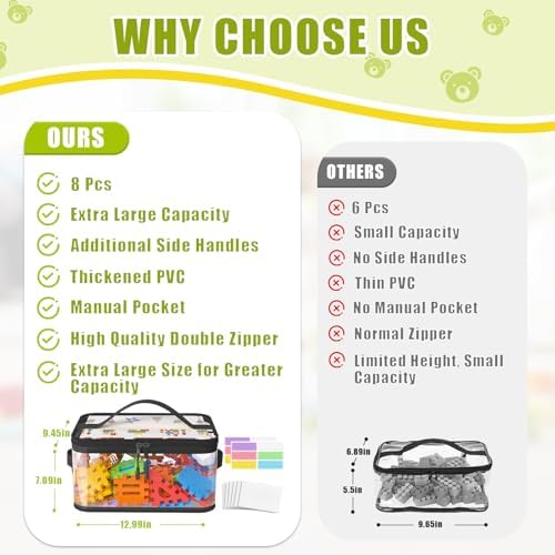 8 Pack Large Clear Toy Storage Bags with Labels, Handles, Zippers, Black - Image 2