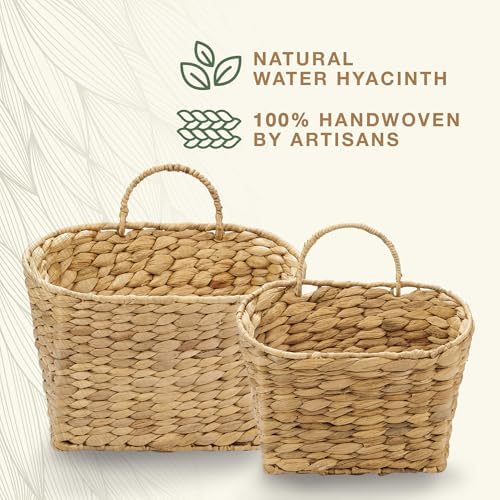 84ECO Set of 2 Wicker Hanging Baskets for Organizing, Front Door, Mail, Flowers - Woven Wall Baskets for Storage - Image 6