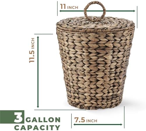 84ECO 3 Gallon Black Wicker Trash Can with Lid and Liner - Image 6