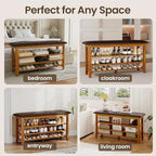 Shoe Rack Bench Entryway, Solid Wood with Leather Cushion 39.3" - Image 7