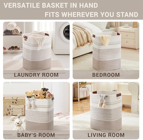 75L Tall Woven Laundry Basket Hamper with Leather Handles,Brown​ - Image 4