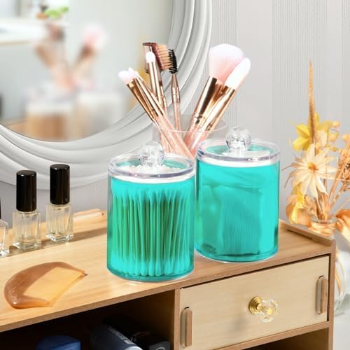 4 Pack Qtip Holder Dispenser with Lids,Blue Storage Containers,Bathroom Canisters Organizer for Cotton Ball,Cotton Swab,Cotton Round Pads,Floss 21214710 - Image 5