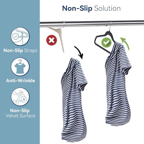 Premium Velvet Hangers 60 Pack, Non Slip Clothes Felt Hanger Heavy Duty for Coat, Premium Slim Space Saving Suit Hangers for Closet Organizer, 360° Rotating Silver Hook - Image 6