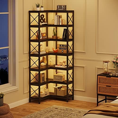 Tribesigns 7-Shelf Corner Bookshelf,Large Modern Corner Bookcase, 7-Tier Tall Corner Shelf Storage Display Rack with Metal Frame for Living Room Home Office (Black) - Image 4