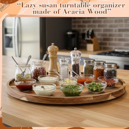 20'' Wood Lazy Susan for Countertop Acacia Large Turntable Rotating Serving Tray for Table Top Non Skid Kitchen Tray Revolving Condiment Spice Rack Table Organization Storage, Natural - Image 5