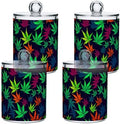 4 Pack Qtip Holder Dispenser with Lids, Marijuana Leaves Plastic Storage Containers,Bathroom Canisters Organizer for Cotton Ball, Cotton Swab, Cotton Round Pads, Floss 21215295 by Unknown