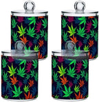 4 Pack Qtip Holder Dispenser with Lids, Marijuana Leaves Plastic Storage Containers,Bathroom Canisters Organizer for Cotton Ball, Cotton Swab, Cotton Round Pads, Floss 21215295 by Unknown