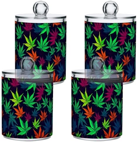4 Pack Qtip Holder Dispenser with Lids, Marijuana Leaves Plastic Storage Containers,Bathroom Canisters Organizer for Cotton Ball, Cotton Swab, Cotton Round Pads, Floss 21215295 by Unknown