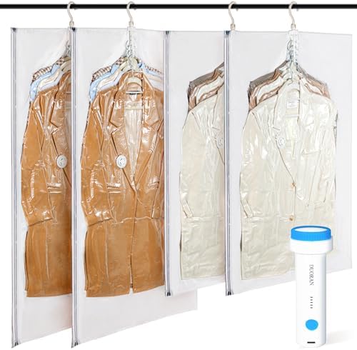 Hanging Vacuum Storage Bags with Electric Pump – 4-Pack Hanging Vacuum Seal Bags for Clothing, Space-Saving Compression Bags for Suits, Jackets, Travel Wear, Winter Coats & Outerwear by Unknown