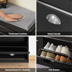 Haotian Black Storage Shoe Bench with Two Flip Drawers - Image 6