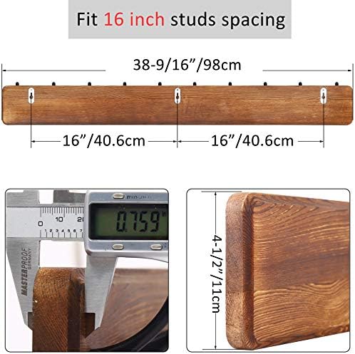 WEBI Coat Rack Wall Mount,10 Hooks,38 9/16" Long Coat Hooks Wall Mounted Rustic,16" Hole to Hole,Wood Coat Hanger Wall,Hook Rack Hooks for Hanging Coats,Jacket,Clothes,Hats,2 Packs - Image 3