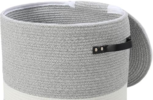 16"x20" Extra Large Cotton Rope Basket with Zipper Lid, Woven Laundry Hamper and Blanket Storage Basket, Round Clothes Bin for Living Room Bedroom, Dual Grey - Image 3