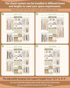 Besiost Small Closet System, 3.2-6.8FT Small Closet Organizer with 5 Hanging Rods, Can Fit 37.5 to 81.9 inch Walk-in Closet System, Built-in, Greige Oak, Enclosed Storage Volume 2.32 ft³ - Image 4