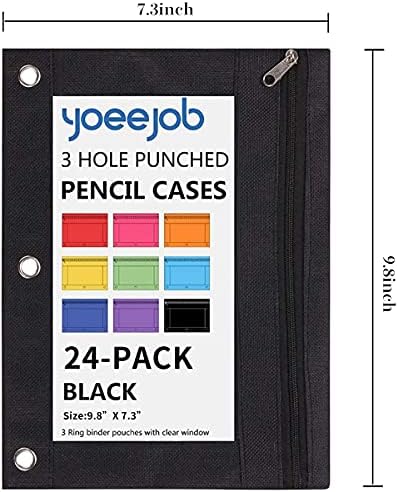 YoeeJob Pencil Pouch for 3 Ring Binder, Binder Pouches with Zipper Bulk, Pen Holder Case with Clear Window School Class Office Organizers, 24 Pack, Black - Image 4