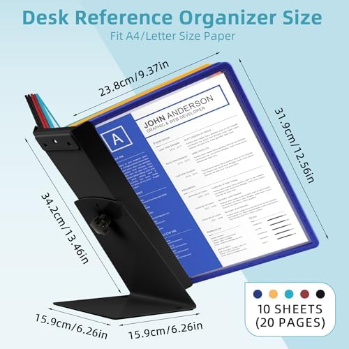 10-Pocket Desk Reference Organizer with Sturdy Metal Base, Flip Desktop Display System for Desk or Wall Mount, 10 Double-Sided Panels to Hold 20 Sheets Letter Size Document for Business Office - Image 2