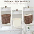 Wicker Trash Can with Lid and Liner, Handwoven Wicker Waste Basket, Water Hyacinth Bathroom Trash Can, Boho Rattan Garbage Wastebasket for Bedroom Home Living Room Office, 2.5 Gallon, Espresso - Image 4