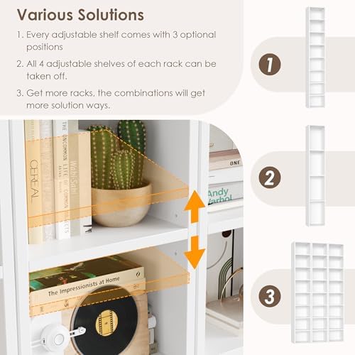 FOTOSOK Bookshelf Bookcase 8-Tier Narrow Bookshelf Tall CD Media Tower Rack - Image 7