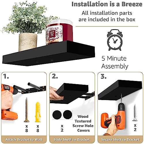 Sorbus 16 Inch Floating Shelves for Wall (2 Pack, Black) - Image 4