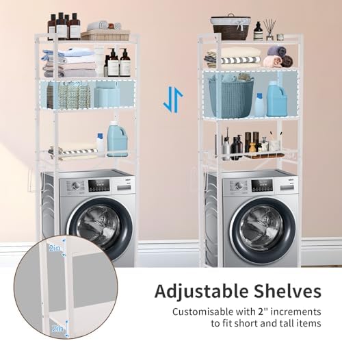 4 Tiers Over The Toilet Storage,Bathroom Organizers and Storage Shelves with Toilet Paper Holder and 9 Hooks,Toilet Rack for Cabinet Organizer,White - Image 6