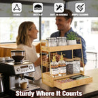 Coffee Bar Station Organizer with Drawer, 2-Tier Countertop Shelf (Natural) - Image 6