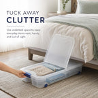 66 Quart Underbed Storage Bin with Wheels & Clear Lid，Flat Plastic Box - Image 3