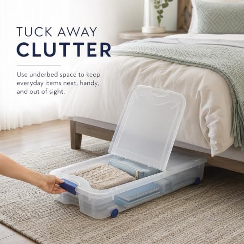 66 Quart Underbed Storage Bin with Wheels & Clear Lid，Flat Plastic Box - Image 3