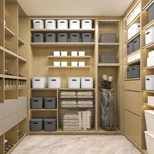 ORGIDOL 8 Pack Dark Grey Storage Bins with Lids Stackable Storage Container for Organizing, Storage Boxes with Handle for Shelves, Cute Organizer Bins for Craft, Snacks, 9.85x6.9x5.7 inch - Image 3
