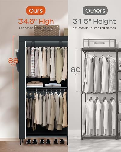 CASAMAYA Clothes Rack, Portable Closet, 54.7 Inch Large Capacity Wardrobe Closet with Cover, Clothes Storage Organizer with Shelves and 3 Hanging Rods, Easy to Assembly, Black PCT122B01 - Image 3