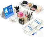 4 Pcs Expandable Drawer Organizer, Adjustable Desk Drawer Organizer with Dividers, 4-Sizes Plastic Storage Bins for Makeup, Kitchen, Bathroom Vanity, Office & Gadgets Drawer by LLMRR