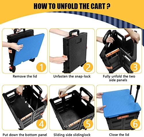 Foldable Utility Cart Folding Portable Rolling Crate Handcart Handcart Shopping Trolley Wheel Box with Lid,360°Rotate Wheels,Heavy Duty Durable Dolly Cart for Teacher Tourist Shopping Office Outdoor - Image 2