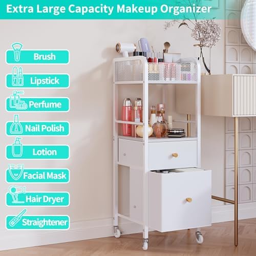 HapiRm Rolling Makeup Cart Organizer - Floor Skincare Make Up Storage with 2 Non-woven Fabric Drawers, Vanity Organizer Cosmetic Display Cases Holder for Skin Care Perfume Nail Polish Brush Hair Tool - Image 4