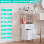 HapiRm Rolling Makeup Cart Organizer - Floor Skincare Make Up Storage with 2 Non-woven Fabric Drawers, Vanity Organizer Cosmetic Display Cases Holder for Skin Care Perfume Nail Polish Brush Hair Tool - Image 4