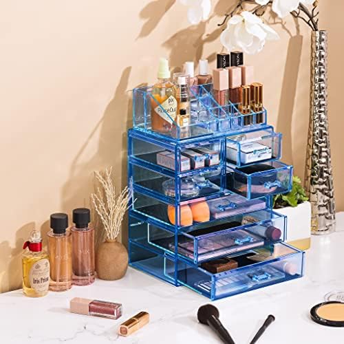 Sorbus Makeup Organizer, 7-Drawer Acrylic 2-Piece Set (Blue Brilliance) - Image 5