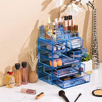 Sorbus Makeup Organizer, 7-Drawer Acrylic 2-Piece Set (Blue Brilliance) - Image 5