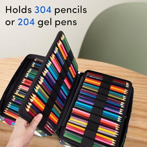 YOUSHARES 300 Slots Color Pencil Case - Pen Case Organizer with Handy Wrap & Zipper, Multilayer Holder for Prismacolor Colored Pencils & Gel Pen (Colorful) - Image 2