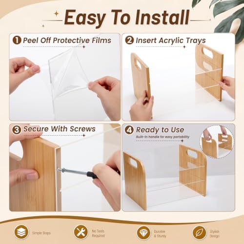 Marsui 3 Tier Desk Paper File Organizer, Bamboo & Acrylic Letter Tray - Image 4
