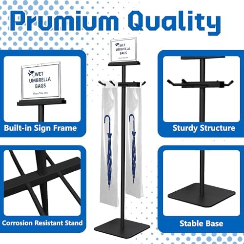 Wet Umbrella Bag Stand with Free 200 Large Plastic Disposable Bags, Black - Image 4