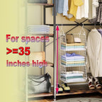 X-cosrack 3 Tier Foldable Closet Organizer, Clothes Shelves with 5 S Hooks, Wall Mount&Cabinet Wire Storage Basket Bins, for Clothing Sweaters Shoes Handbags Clutches Accessories-White Patent Design - Image 4