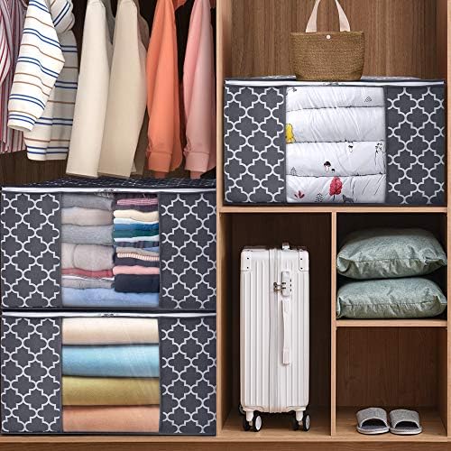 WISELIFE Storage Bags, Large Blanket Clothes Organization and Storage Containers for Bedding, Comforters, Foldable Organizer with Reinforced Handle, Clear Window,Sturdy Zippers,(Grey, 6 x 100L) - Image 4