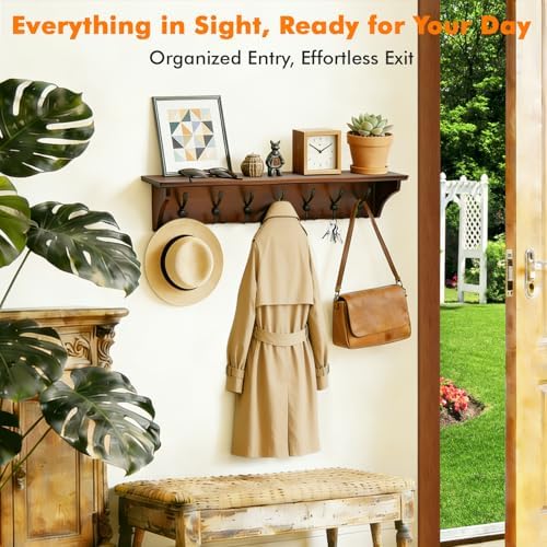 Felibeaco 33" Coat Rack with Shelf Wall Mount, 7 Triple-Hooks,Pre-Assembled - Image 3