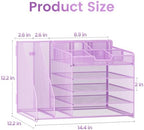 Lavatino 5-Tier Desk Organizer with 2 File Holders, Metal Adjustable Paper Letter Tray for Office or Home Desk Organizers and Accessories | 7 Flexible Dividers Keep Workspace Supplies Neat, Purple - Image 7