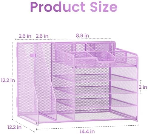 Lavatino 5-Tier Desk Organizer with 2 File Holders, Metal Adjustable Paper Letter Tray for Office or Home Desk Organizers and Accessories | 7 Flexible Dividers Keep Workspace Supplies Neat, Purple - Image 7
