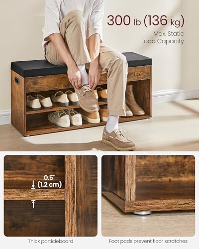 VASAGLE Storage Bench with Cushion, Shoe Bench, 11.8 x 39.4 x 17.3 Inches - Image 4