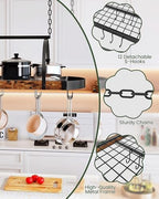 CHOEZON Hanging Pot Rack, Pot Hanger for Kitchen, Ceiling Mounted Pot Holder, Cookware Organizer with 12 S-Shaped Hooks, for Pot, Pan Storage, Space-Saving, Rustic Brown and Black TPR08BFC1 - Image 5