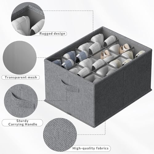 FHSQX 4 Pack Shoe Organizer for Closet,Foldable Shoe Organizer,Fits up to 48 Pairs,Storage Containers With Bottom Support for Shoes (Dark Grey, (16.5 * 12.6 * 9.5) x4) - Image 5