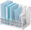 SUPEASY Desk Organizers Metal Desk Magazine File Holder with 5 Vertical Compartments Rack File Organizer for Office Desktop, Classroom, Home Workspace, White by SUPEASY