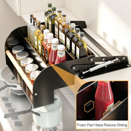 REALINN Pull Down Shelf for Upper Cabinets, 3 Tier Spice Rack, Black - Image 6