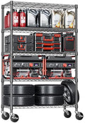 IZEUK 5-Tier Adjustable Heavy Duty Steel Wire Shelving Unit with Wheels, Storage Rack Organizer for Garage, Kitchen, Office, Laundry, Basement (Black, 17.7" D x 47.2" W x 76.7" H, 1750 lbs Capacity) by IZEUK