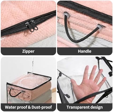 10 PCS Clear Zippered Storage Bags with Handles,Sweater Storage with Two-Way Zipper,Foldable Closet Organizer Bed Sheet Organizer,Cube Plastic Organizer,Bag,Bin for Clothes,Towel-BK - Image 3